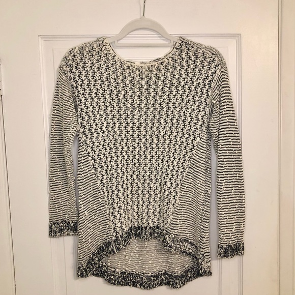 Two by Vince Camuto Black and White Sweater High Low Top Tunic Boatneck - Picture 2 of 5